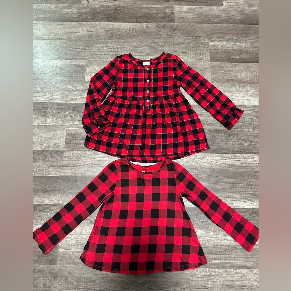 Red and Black Plaid Long Sleeve Tops